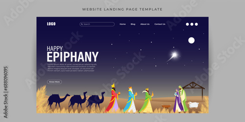 Vector illustration of Happy Epiphany Website landing page banner Template
