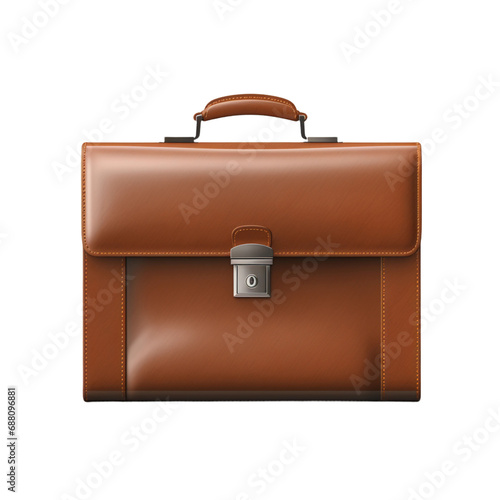 briefcase, Business brown, black leather briefcase with metal clasp, isolated on transparent background, 3d rendering, realistic illustration 