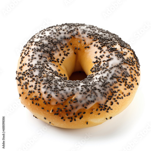 Bagel with poppy seeds on white background