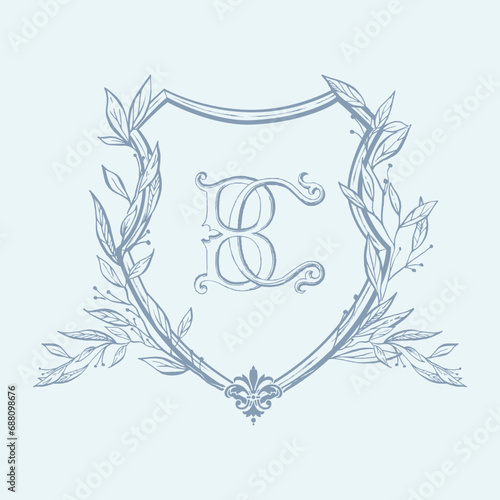Vintage BC initial wedding crest design. Fleur de lis symbol crest design vector illustration. photo