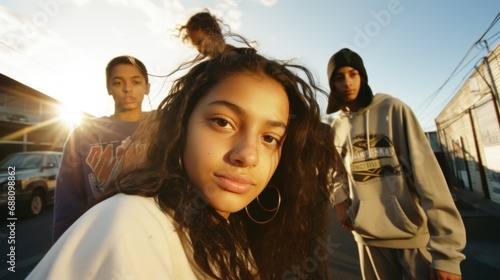 Group of teenage friends on the street