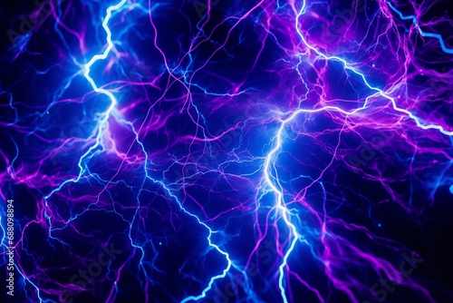 Vibrant Lightning Strikes Illuminate a Purple and Blue Background