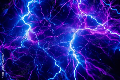 Vibrant Lightning Strikes Illuminate a Purple and Blue Background © Virginie Verglas