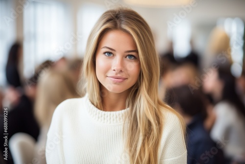 Woman with Long Blonde Hair and White Sweater