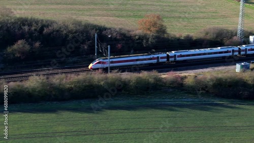 UK Cross Country Train From London Aerial View