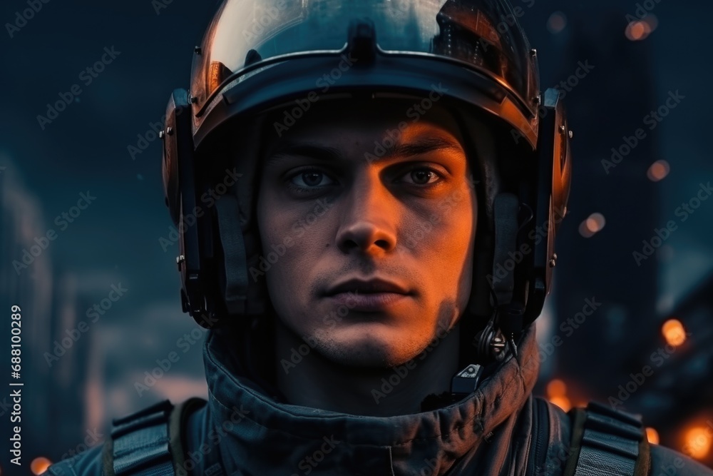 Dressed in cosmic attire, the portrait of an aged male astronaut embodies the spirit of exploration, his eyes reflecting the wonders witnessed beyond our earthly realm Dressed in cosmic attire, the portrait of an aged male astronaut embodies the spirit of exploration, his eyes reflecting the wonders witnessed beyond our earthly realm