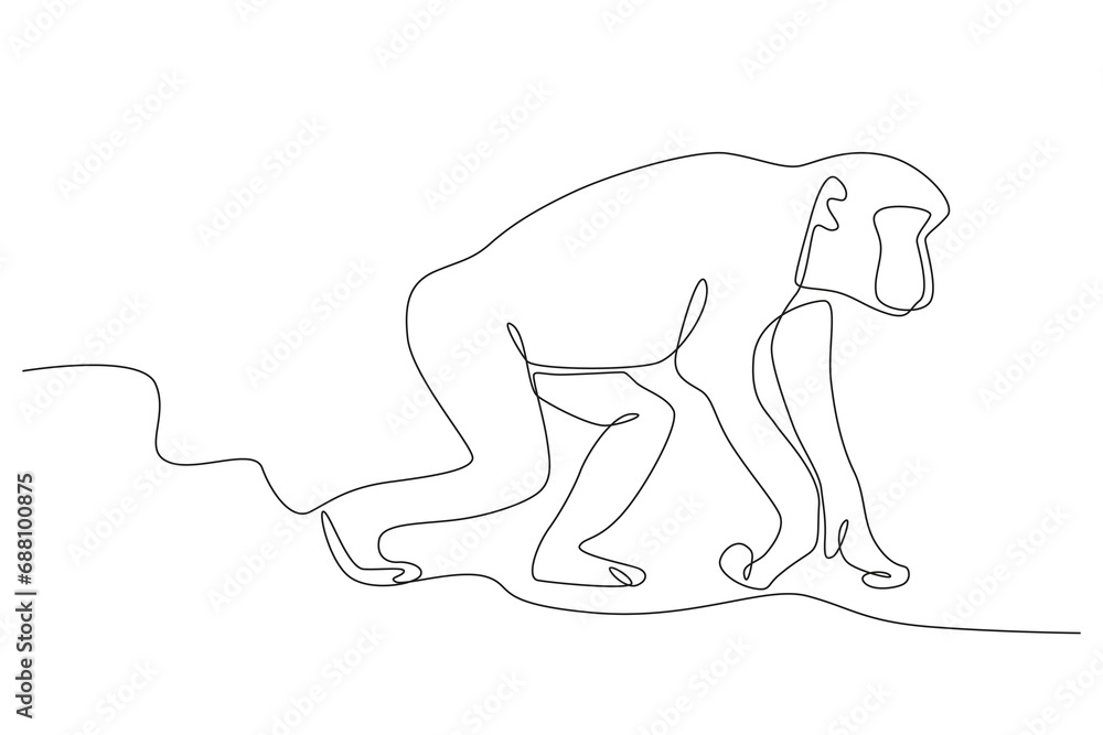 A monkey walking in the forest. World Wildlife Day one-line drawing A monkey walking in the forest. World Wildlife Day one-line drawing