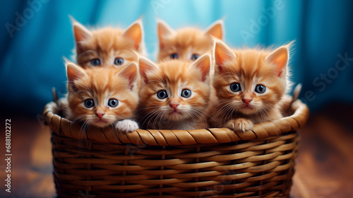 cute kittens sitting in a basket. © Анастасия Козырева