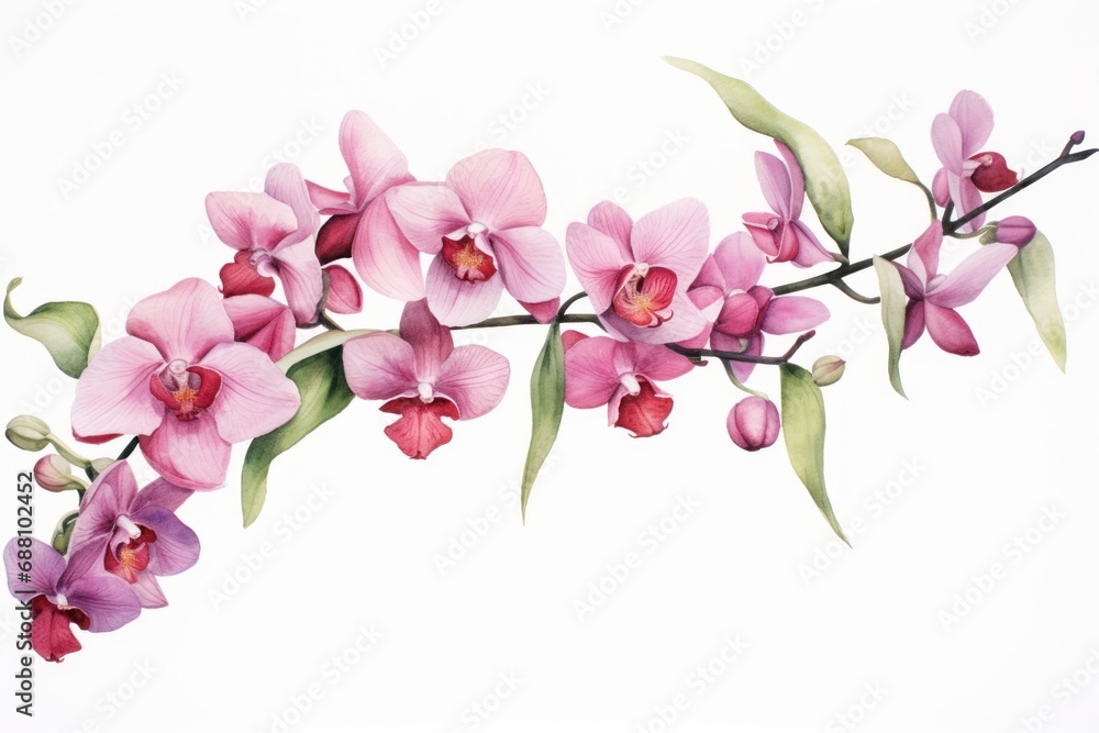Fototapeta premium Branch of beautiful pink orchid on white background