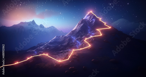 Abstract path leading to mountain top in success reaching goals concept background photo