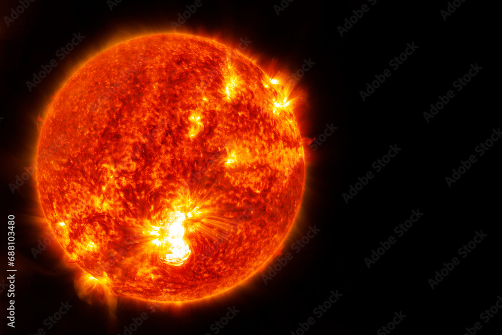 The sun on a dark background in space. Elements of this image furnished by NASA The sun on a dark background in space. Elements of this image furnished by NASA