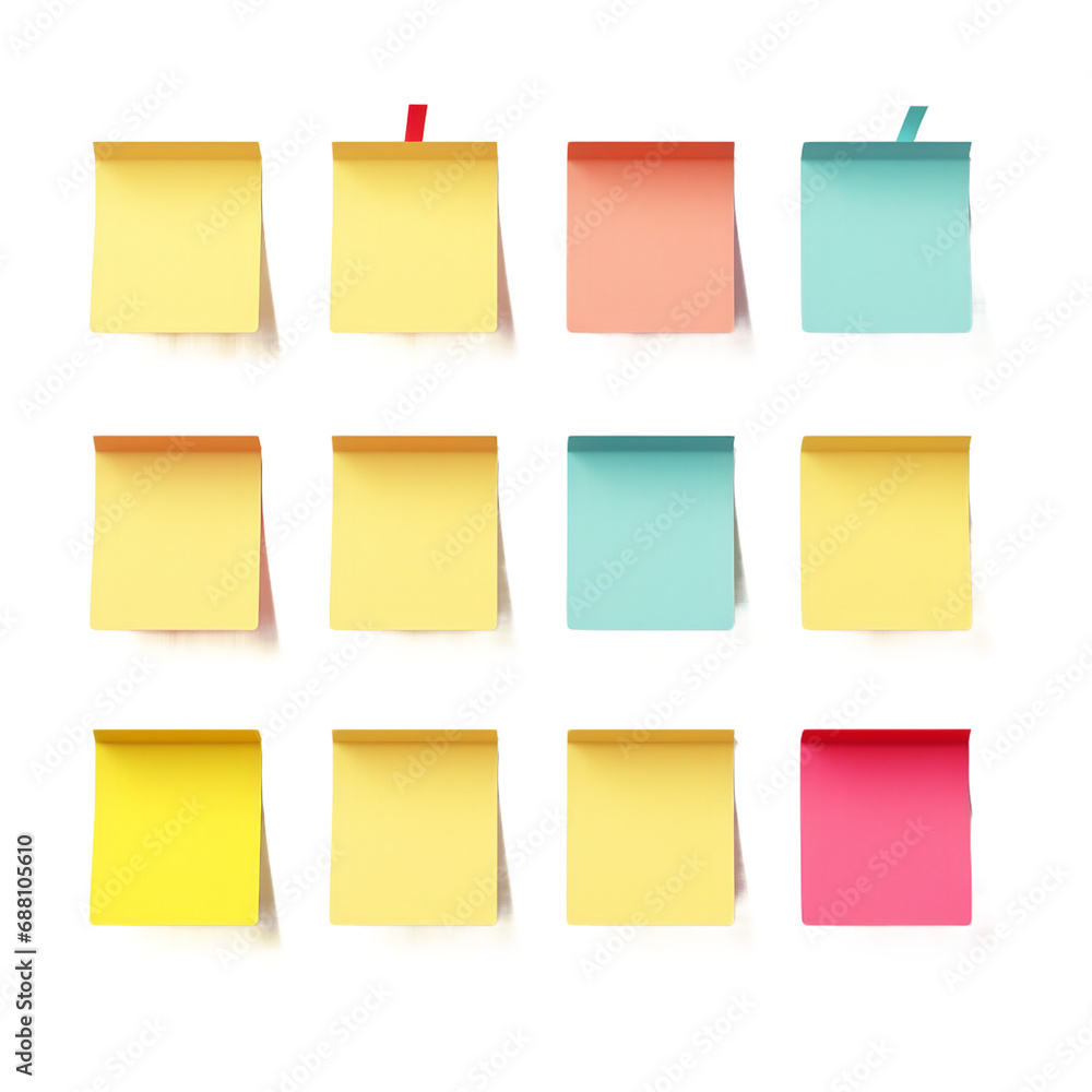 Colorful Sticky Notes on Transparent Background