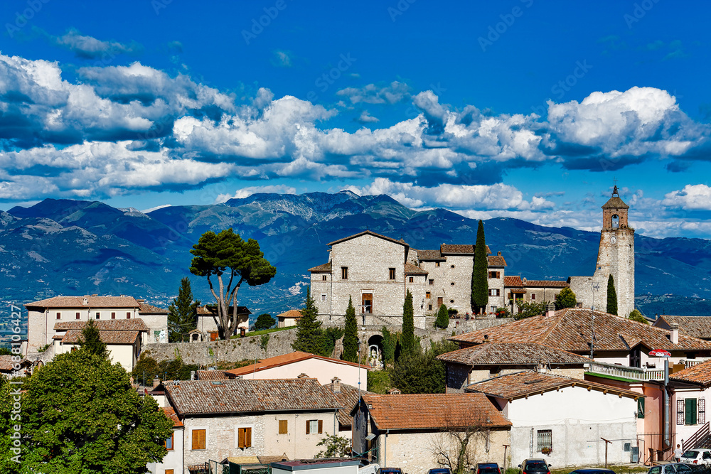 Cityscape of the medieval town of Greccio Lazio Italy
