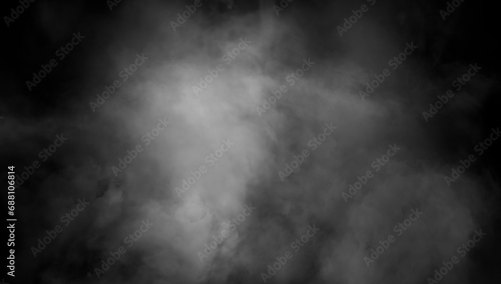 Abstract smoke misty fog on isolated black background. Texture overlays. Paranormal mystic smoke, clouds for movie scenes.