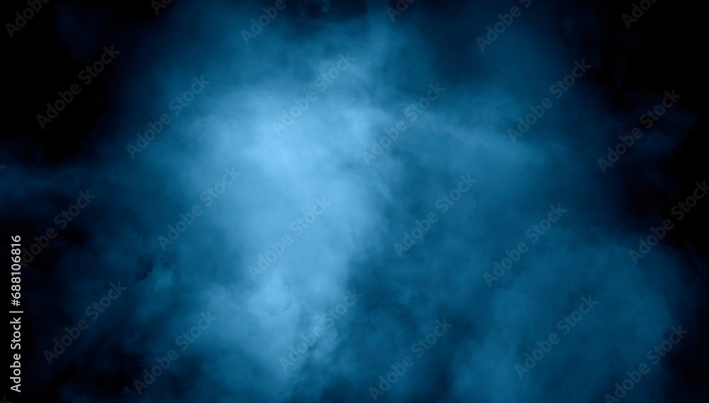 Abstract blue smoke misty fog on isolated black background. Texture overlays. Paranormal mystic smoke, clouds for movie scenes.