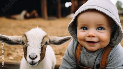 Little boy posing with his goat