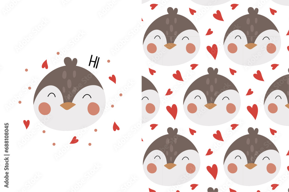 Cute cartoon penguin print and pattern in flat style. Pattern with ...