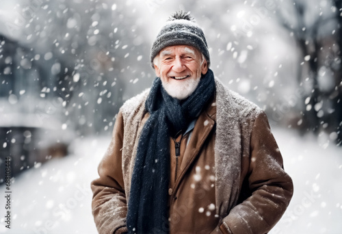 Momenti di Gioia- Uomo Anziano Sereno sotto la Neve