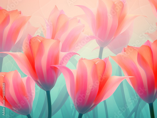 delicate pink tulip hand drawn background  photo