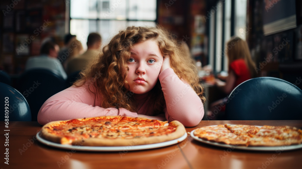 Sad teen girl unwilling to eat pizza