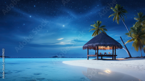 Idyllic tropical beach, clear night
