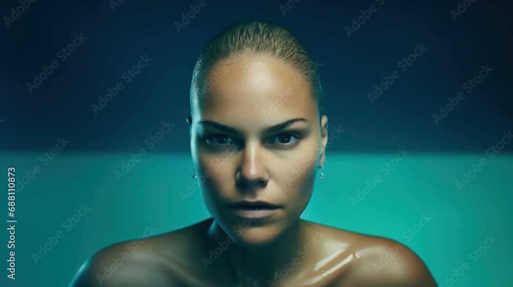 Close-up photo of female swimmer in pool Close-up photo of female swimmer in pool