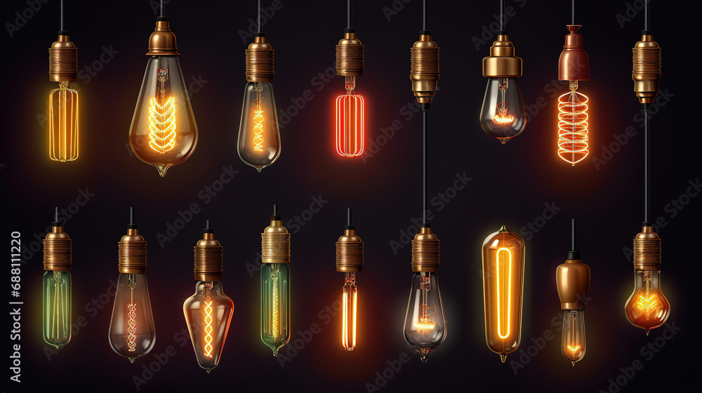 Row of decorative light bulbs hanging in a cafe Row of decorative light bulbs hanging in a cafe