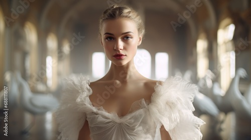 Fototapeta Naklejka Na Ścianę i Meble -  Young ballerina performing swan ballet