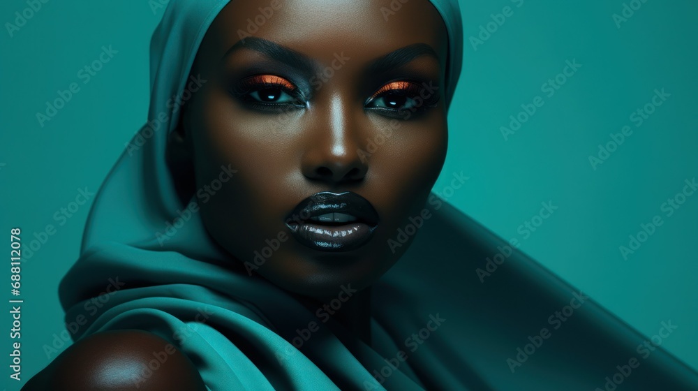 Young African woman with dark turquoise make-up Young African woman with dark turquoise make-up