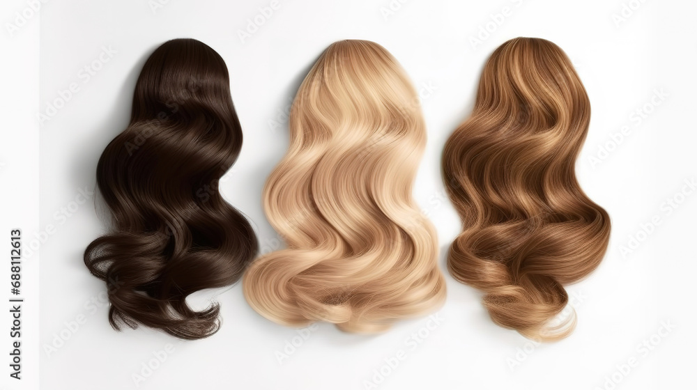Fototapeta premium Hair extensions, materials and cosmetics, hair care, wig, Hairstyle, haircut