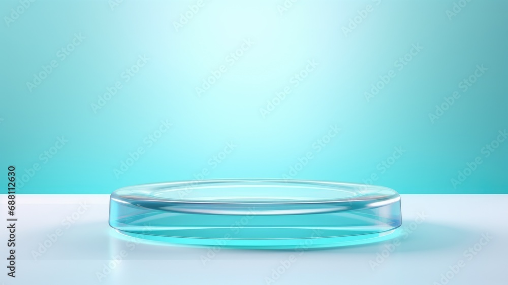Transparent acrylic podium with aqua color wall background., Premium showcase mockup template for Beauty, Cosmetic, Luxury products, with copy space for text Transparent acrylic podium with aqua color wall background., Premium showcase mockup template for Beauty, Cosmetic, Luxury products, with copy space for text