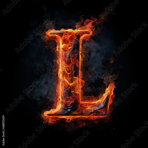 Lava letter A. Fiery stone alphabet font. Burning stone with orange inferno veins and fire. photo