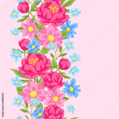 Pattern with pretty flowers. Beautiful decorative natural plants and leaves. © incomible