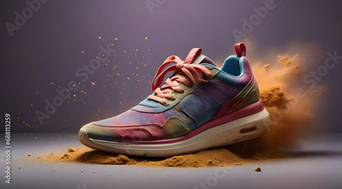 Coloful sneakers with sand background
