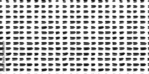 Small dash seamless pattern Dotted lines texture. Black and white hatching doodle organic shapes Short line dashes Brush hand drawn random strokes Fashion retro print design Vector Illustration