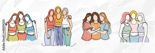 Lineart Vektorgrafik-Bundle von weiblichen Freunden, die sich umarmen photo