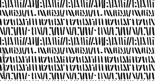 Small dash seamless pattern Dotted lines texture. Black and white hatching doodle organic shapes Short line dashes Brush hand drawn random strokes Fashion retro print design Vector Illustration