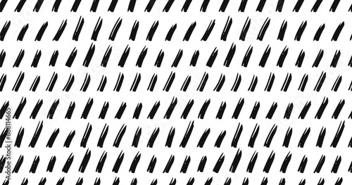 Small dash seamless pattern Dotted lines texture. Black and white hatching doodle organic shapes Short line dashes Brush hand drawn random strokes Fashion retro print design Vector Illustration