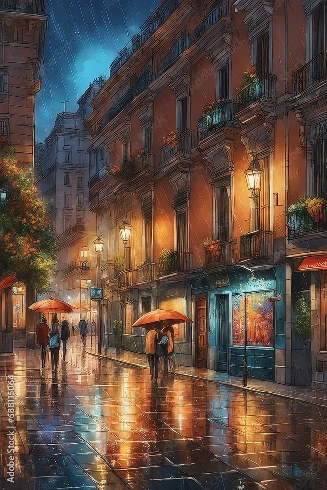 Night Cityscape Of Rainy Night