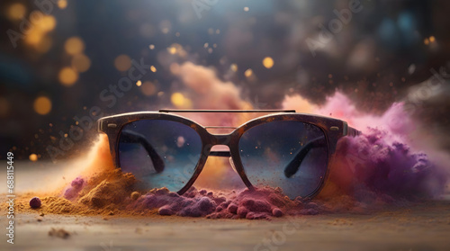 Sunglasses with colorful dust and sand