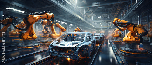 assembly line for robots in a car factory