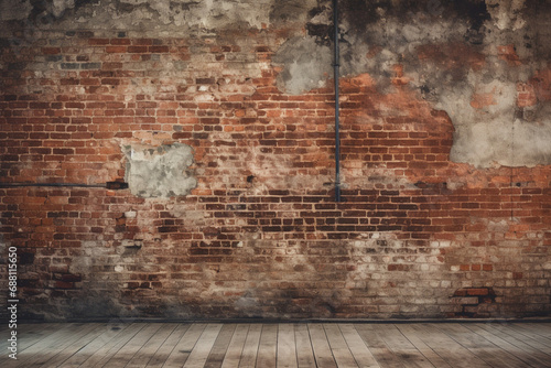 old brick wall || old brick wall and floor || Empty Old Brick Wall Texture. Painted Distressed Wall Surface. Grungy Wide Brick wal. Grunge Red Stonewall Background. Shabby Building Façade With Damaged