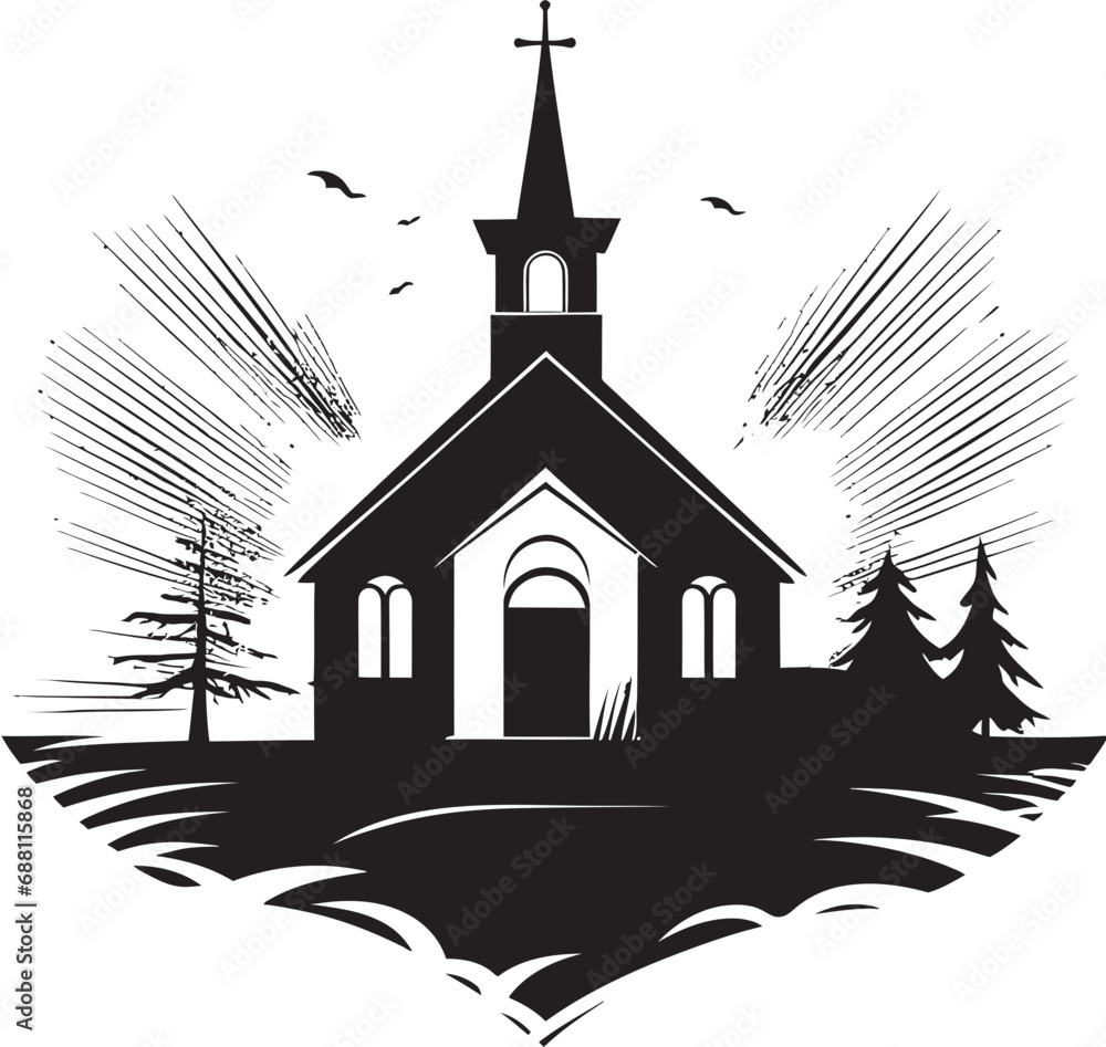 Sanctified Silhouette Iconic Church Image Ethereal Elegance Church Vector Icon