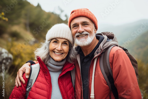 Portrait of a senior couple while walking through the forest