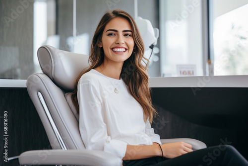 Woman in waiting room in beauty salon