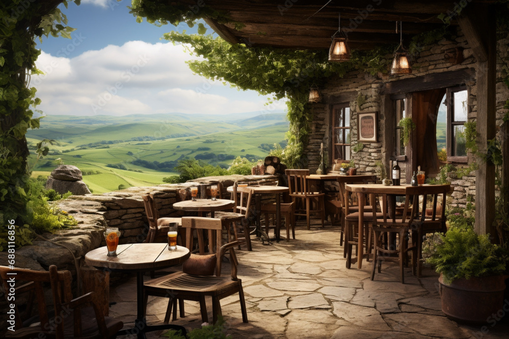 Fototapeta premium restaurant in the garden || restaurant in the village of island