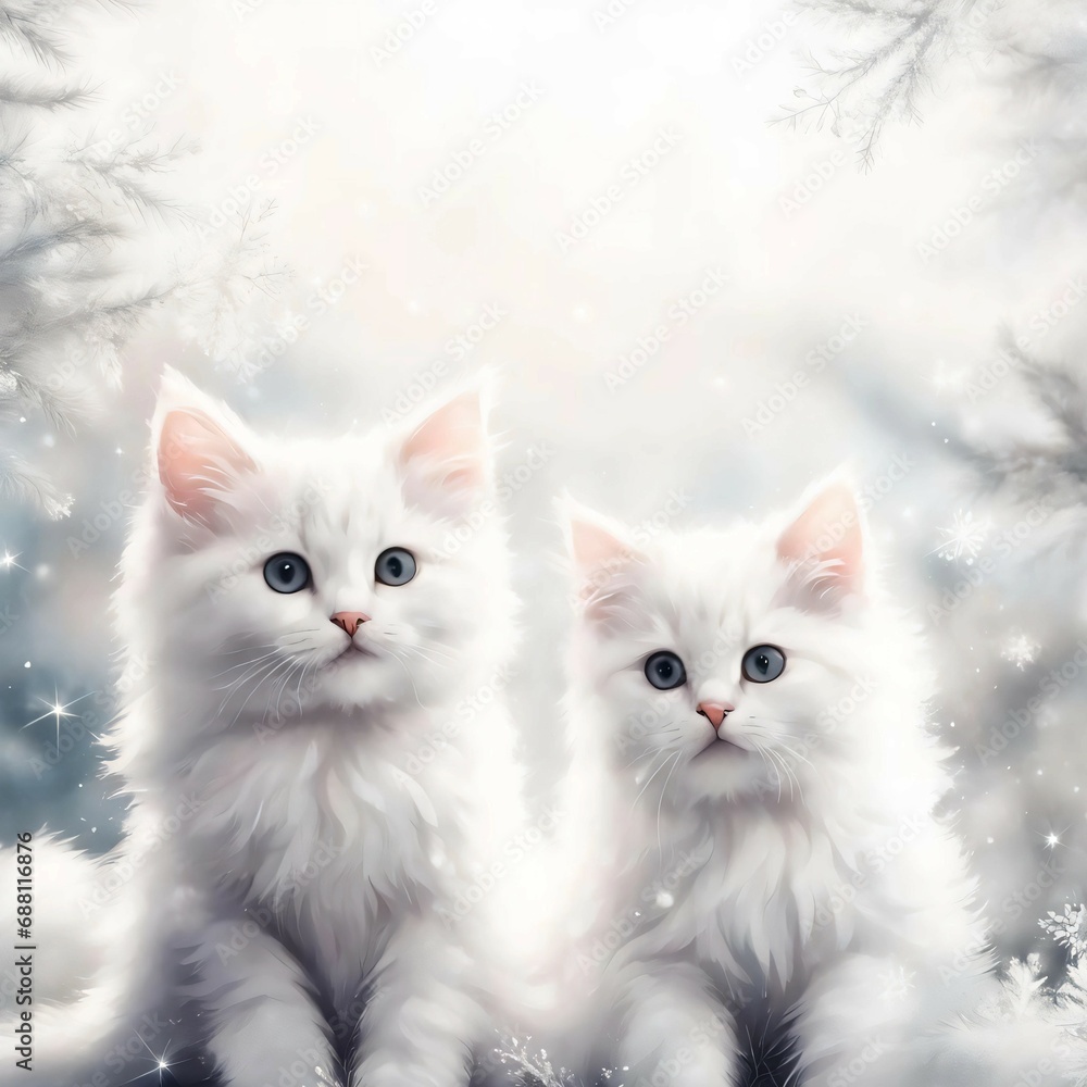 Soft New Year's background. Clean pastel tones, glitter, Christmas balls, kittens. Soft New Year's background. Clean pastel tones, glitter, Christmas balls, kittens.