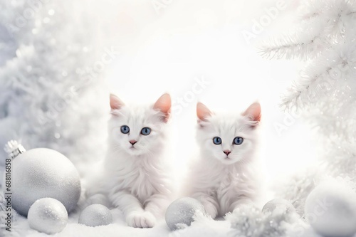 Wallpaper Mural Soft New Year's background. Clean pastel tones, glitter, Christmas balls, kittens.. Torontodigital.ca