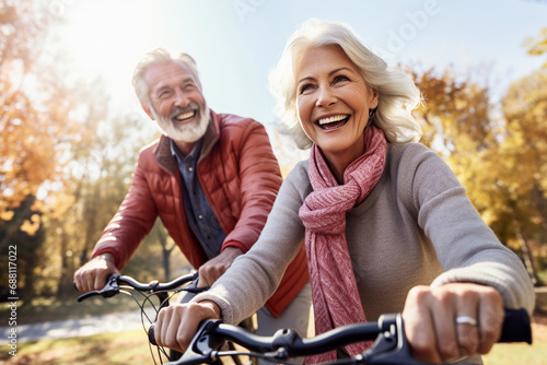 Shot of a senior couple going for a bicycle ride in the park © Super2