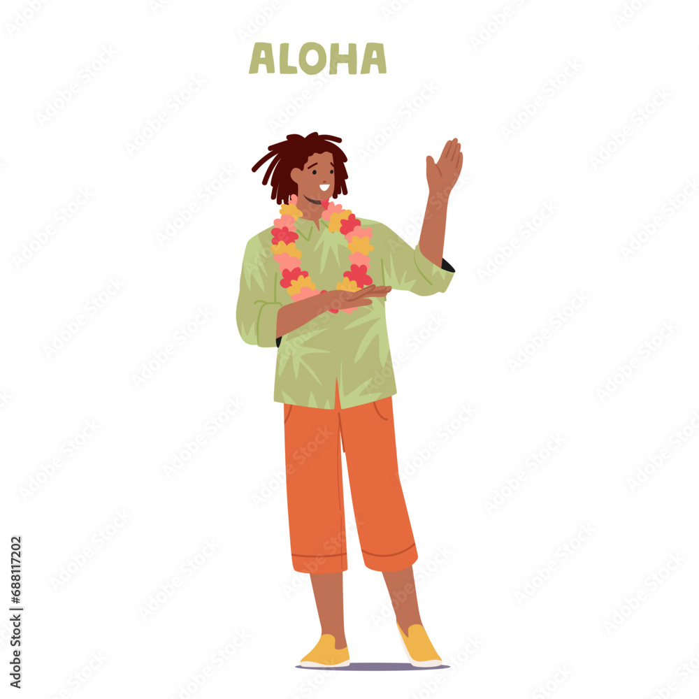 Man Saying Aloha, Warmly Utters Hawaiian Greetings, His Spirit Embracing The Island Cultural Essence Man Saying Aloha, Warmly Utters Hawaiian Greetings, His Spirit Embracing The Island Cultural Essence